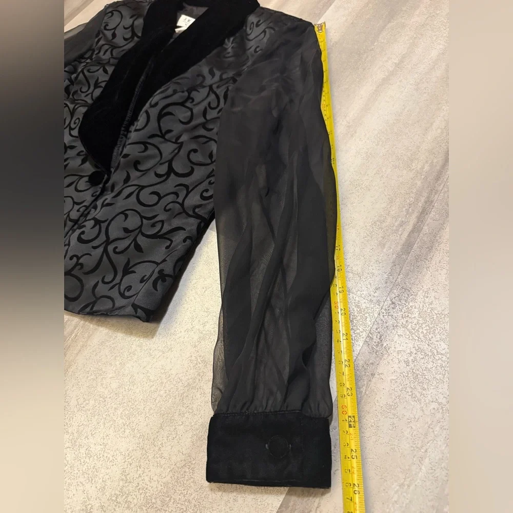 Elegant Black Sheer Sleeve Blazer of velvets
